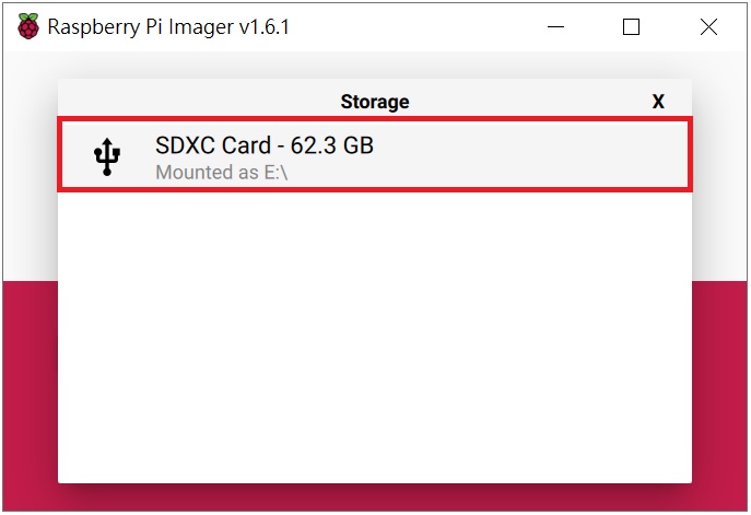 raspberry pi imager-sd card