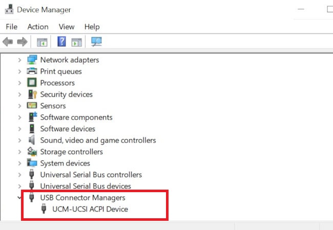 device manager-UCM-UCSI ACPI device OK-en