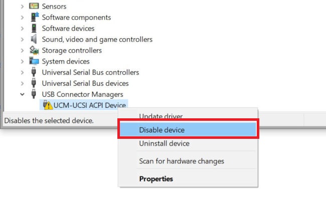 device manager-disable device 650-EN
