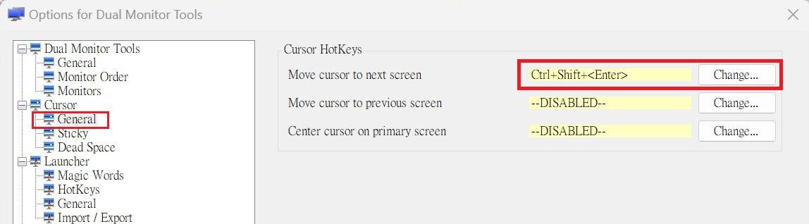 DMT-set hotkey of cursor move to next screen