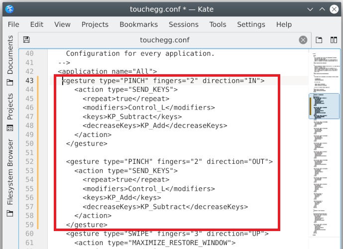 setting touchegg pinch gesture by conf